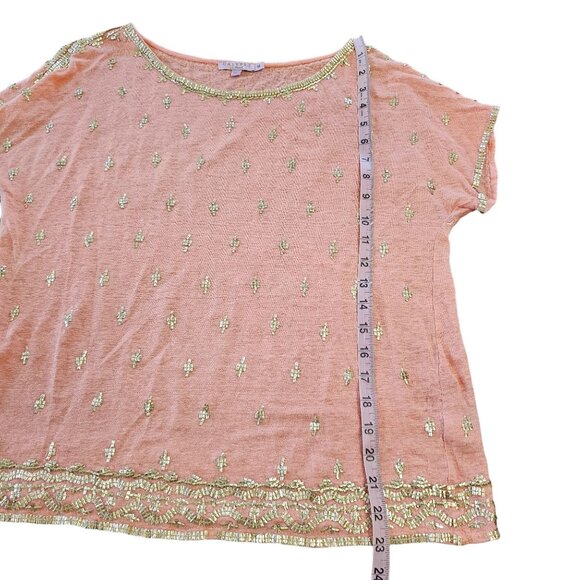 Calypso St. Barth Peach Beaded Short Sleeved Boho Top Linen sz M - Picture 7 of 11